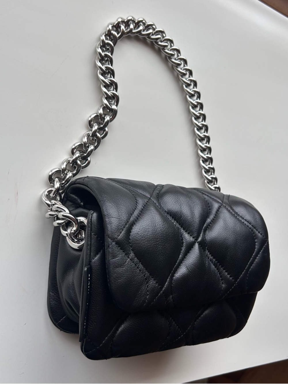 Marc Jacobs Black Quilted Leather Shoulder Bag with Logo Tag